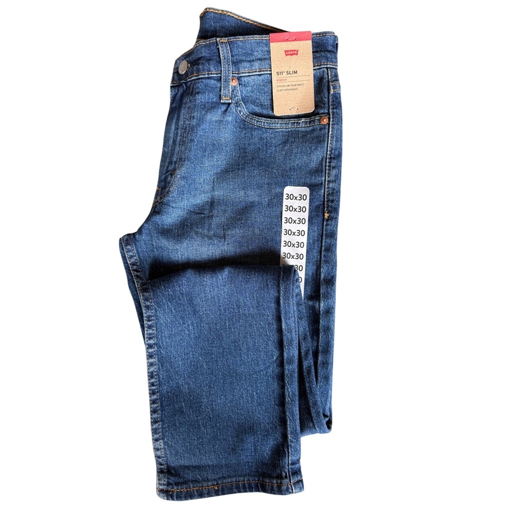 Levis 511 Slim Fit Stretch Jeans Mens 30x30 Medium Wash Blue Denim 04511-5360